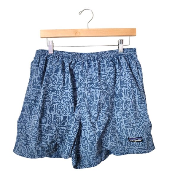 PATAGONIA VINTAGE 90s Nylon Aztec Tribal Fish print baggies board shorts size L - Picture 1 of 10